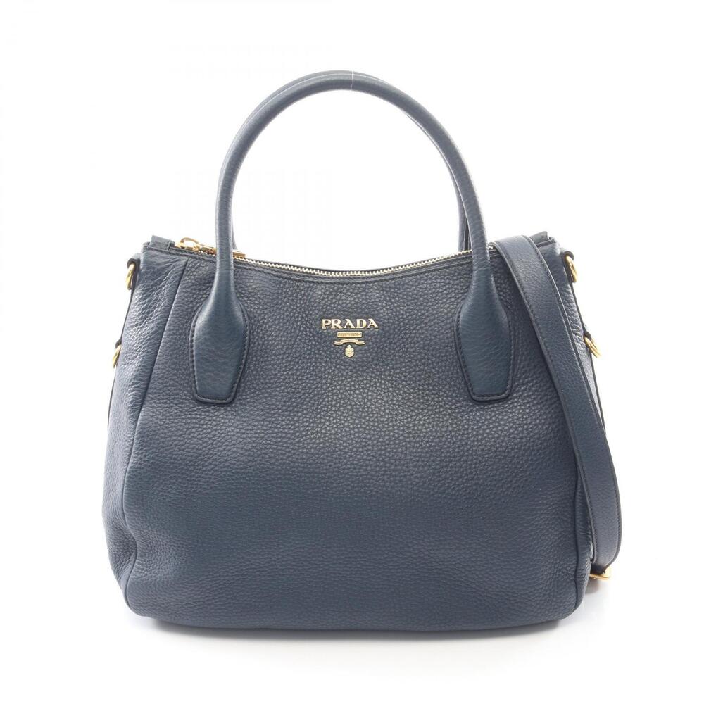 Prada Vitello Daino Leather Tote Bag Navy Blue